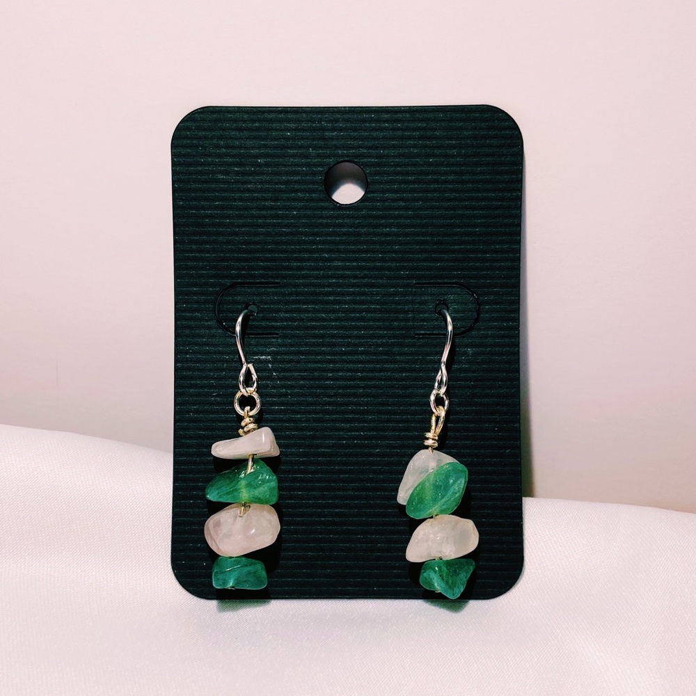 Rose quartz and green aventurine crystal earrings